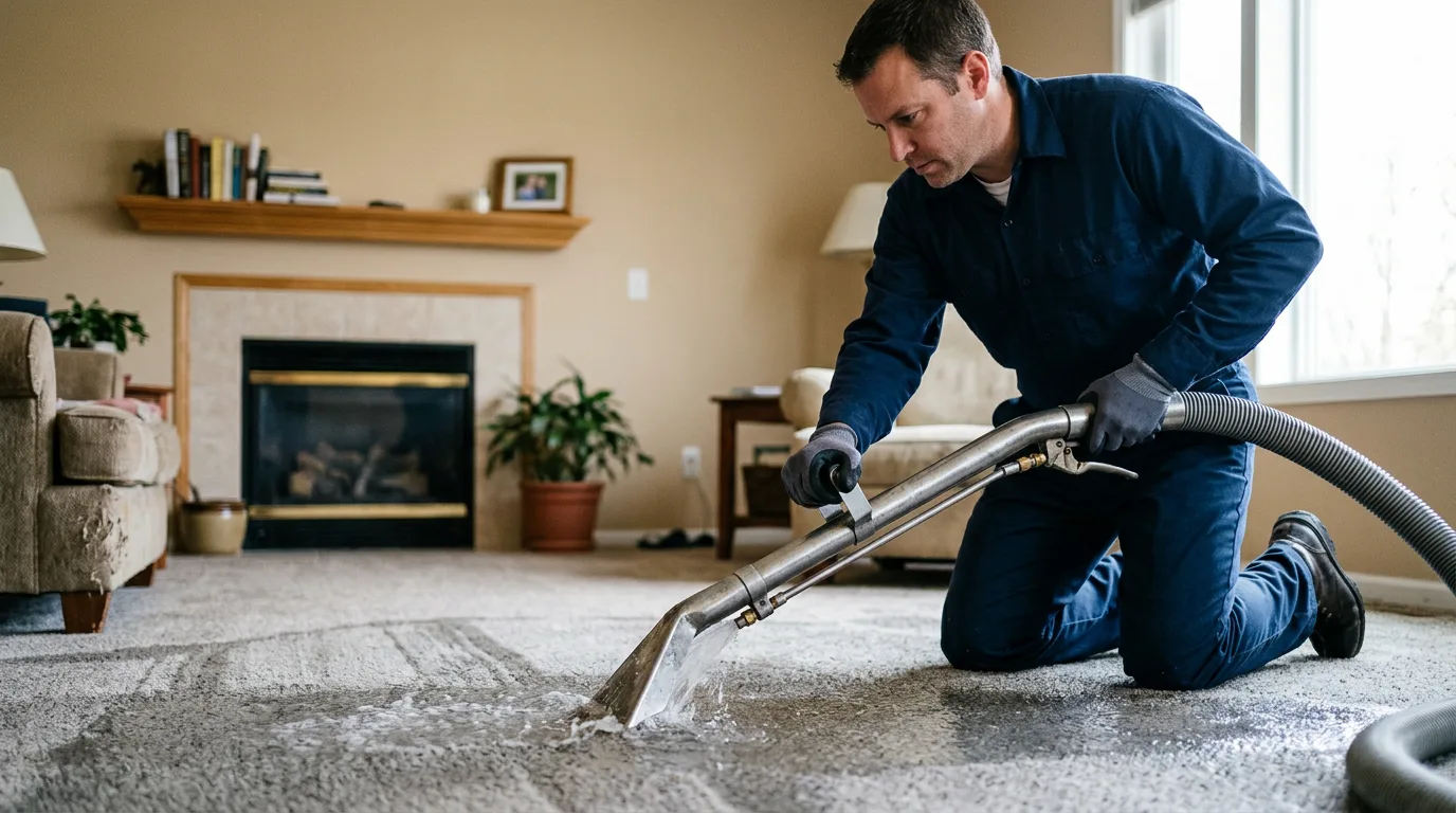 Water damage restoration technician working near Leasburg, NC